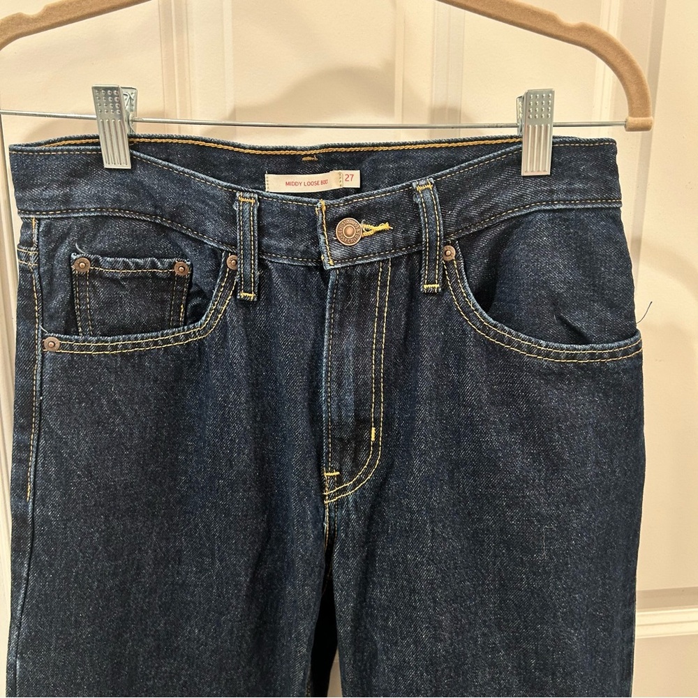 Levi's Women's Deep Blue Middy Loose Boot Bootcut Jeans Sz 27 Dark - Picture 8 of 13
